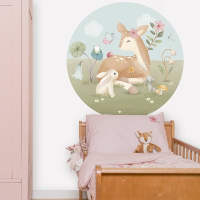Papier peint rond pour enfant Petit faon et ses amis LITTLE DUTCH