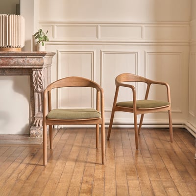 Lot de 2 chaises en teck massif et velours côtelé  AMBRE BERAH GETAH