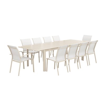 Table de jardin extensible aluminium 8 chaises 2 fauteuils SEATTLE + CLEVELAND + BUFFALO SWEEEK