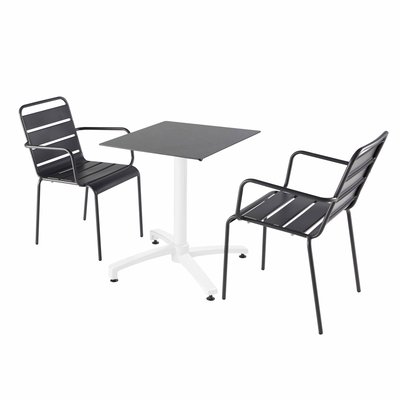 Table 60x60 cm inclinable stratifiée avec pied blanc et chaises en métal, OPERA OVIALA