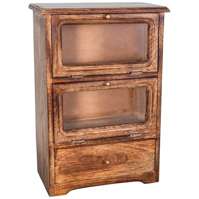 Table de chevet en bois 2 portes vitrées et 1 tiroir 27.5x15x40cm WADIGA