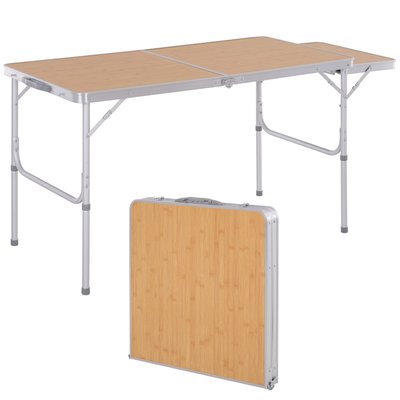Table de camping pliante avec rallonge alu. MDF imitation bambou OUTSUNNY