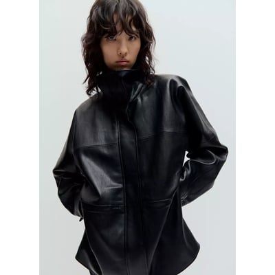 Veste cuir synthétique col cheminée MANGO