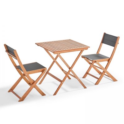 Table de jardin pliante et 2 chaises en bois, SETE OVIALA