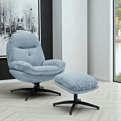 Fauteuil détente bleu acier pivotant avec repose-pieds IENA PIER IMPORT