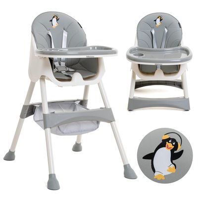 Chaise Haute Bébé Evolutive -dès 6 mois jusqu’à 20kg -Disco Pinguin - hauteur réglable - gris BEBELISSIMO J'AIME
