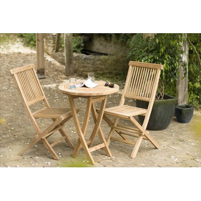 Salon de jardin table d'extérieur ronde pliante 60cm 2 chaises pliantes en bois de teck SUMMER PIER IMPORT