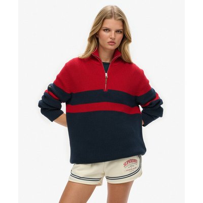 Pull oversize rayé en coton à col zippé Classic SUPERDRY