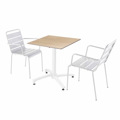 Table en HPL inclinable pied blanc et 2 chaises en métal, OPERA OVIALA