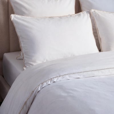 Housse de couette percale coton avec galon petits pompons PIUMMI SENSEI MAISON