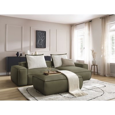 Canapé d'angle fixe 4 places en cuir végan avec pouf, BOHEME BOBOCHIC