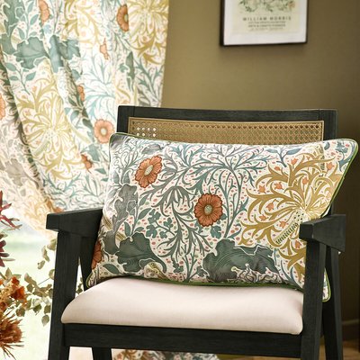 Seaweed Matt Velvet Piped Feather Filled Cushion MORRIS & CO.
