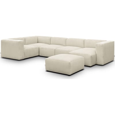 Canapé modulable panoramique 6 places, méridienne droite en velours côtelé + pouf - MODULO HOMIFAB