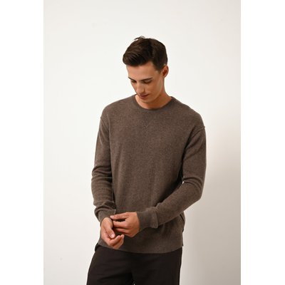 NOE pull col rond taupe chiné en cachemire JUST CASHMERE