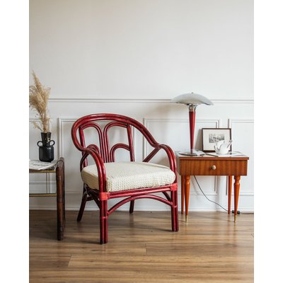 Fauteuil en rotin rouge Ernest N°520 - Bon état DEBONGOUT