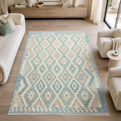 Tapis kilim, motif géométrique authentique, tissé à plat, KILIM 62 UN AMOUR DE TAPIS