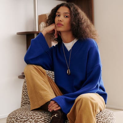 Pullover mit V-Ausschnitt, aus Woll- und Baumwollgemisch LA REDOUTE COLLECTIONS