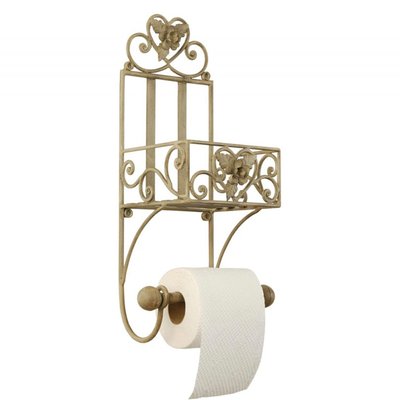 Dérouleur papier toilette en métal beige avec étagère 20x15x43cm WADIGA
