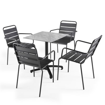 Table inclinable en HPL avec fauteuils en métal, OPERA OVIALA