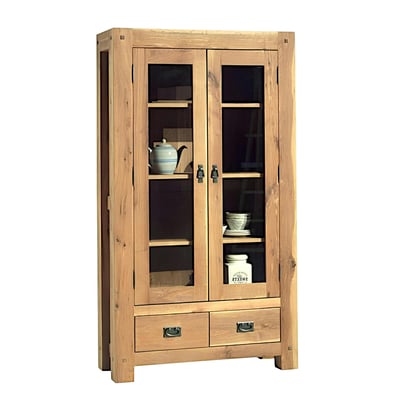 Vaisselier vitrine style chalet en bois de chêne massif 2 portes 2 tiroirs 100x180cm FJORD PIER IMPORT