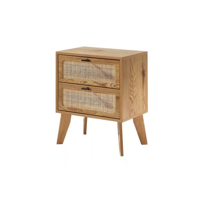 Chevet 2 Tiroirs décor bois avec Façades en Rotin L45 cm - ALIA CALICOSY