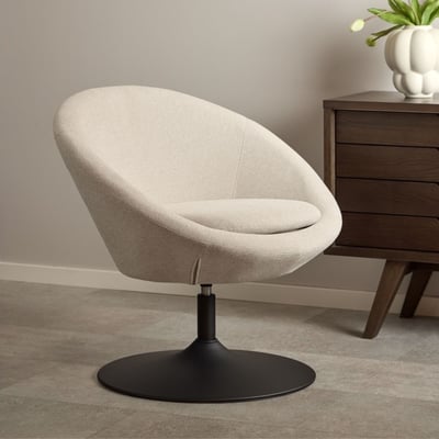 Fauteuil rond organique pivotant en tissu beige - NAEL HELLIN, DEPUIS 1862
