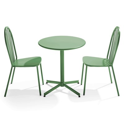 Table de jardin bistrot rabattable ⌀70cm et 2 chaises en métal, HONFLEUR OVIALA