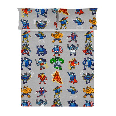 Drap plat 100% coton SUPER HEROES KUKUXUMUSU