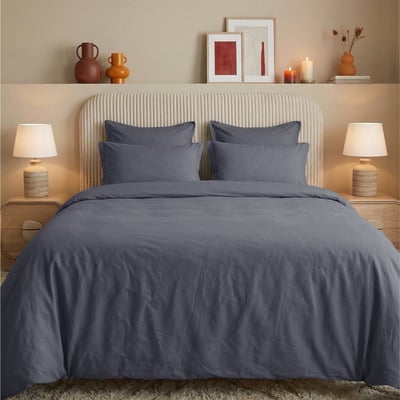 Parure housse de couette percale lavée + 2 taies 50x70 cm HOME WASHED SENSEI MAISON