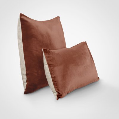 Housse de coussin bi-matière velours et lin , DOUCEUR VELOURS BLANC CERISE