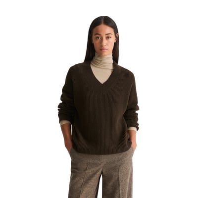 Pull en maille à col en V, coupe ample en mélange de laine vierge douce MARC O'POLO