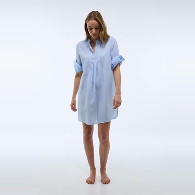 Chemise de nuit rayée avec détail plastron en coton BIO MONOPRIX