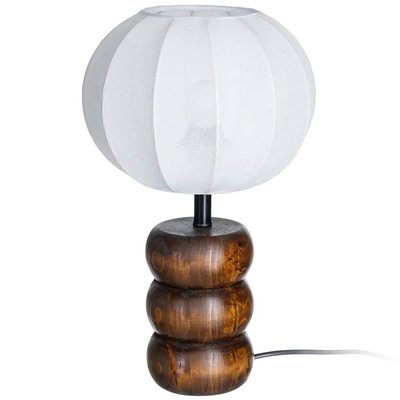Lampe à poser bois et abat-jour boule tissu blanc 25x25x39.5cm WADIGA