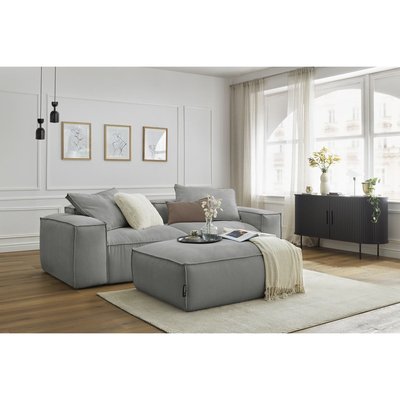 Canapé droit fixe 3 places en velours côtelé avec pouf, BOHEME BOBOCHIC