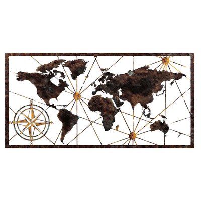 Décoration murale en bois et métal World Map HANAH HOME