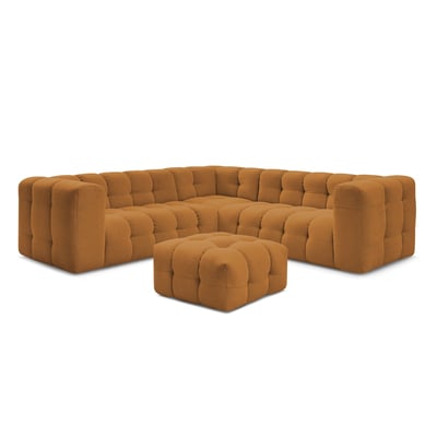 Canapé d'angle fixe 5 places en tissu avec pouf, CLOUD BOBOCHIC