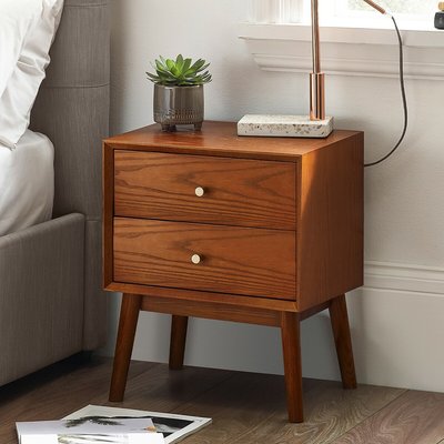 Elijah Retro Ash Wood 2 Drawer Bedside SO'HOME