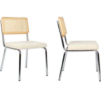 Lot de 2 chaises chromées, cannage et velours côtelé - PAULA HOMIFAB