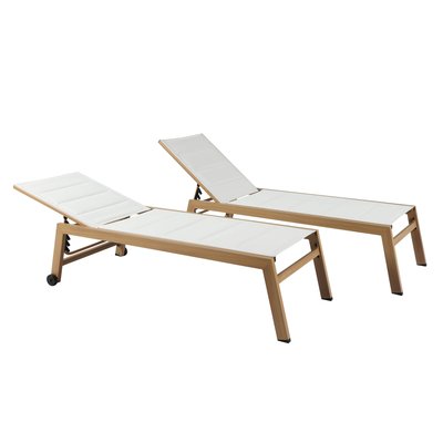 Lot de 2 bains de soleil en aluminium effet bois avec roues, inclinables 5 positions FUTUNA OVIALA