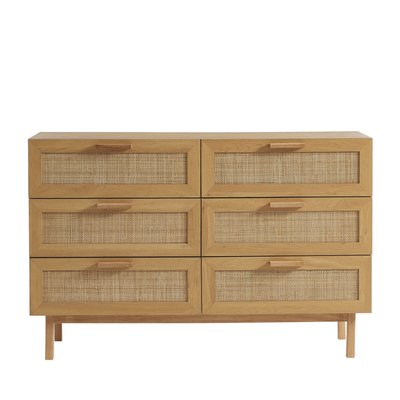 Commode 6 tiroirs en bois et cannage L130cm - JUNE DRAWER