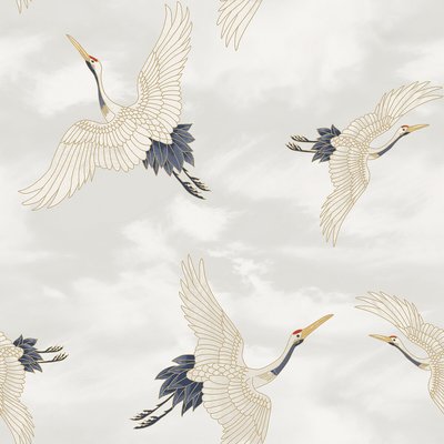Cranes White Wallpaper CATHERINE LANSFIELD