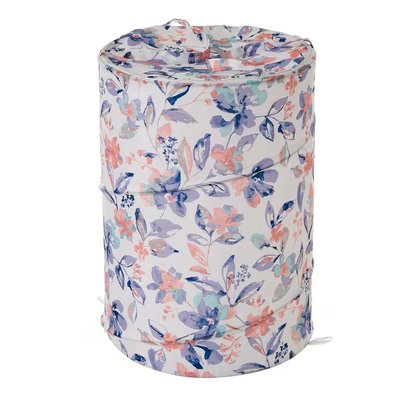 Panier à linge en polyester blanc, rose et bleu floral WADIGA