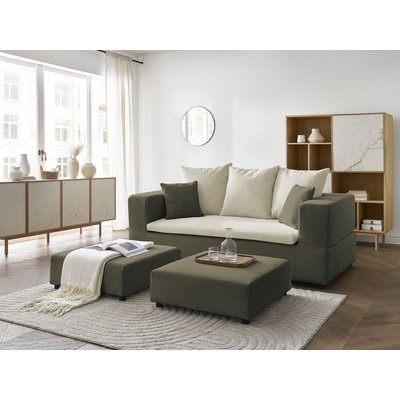 Canapé droit convertible 4 places en tissu velours côtelé et tissu chiné, LEANDRE BOBOCHIC