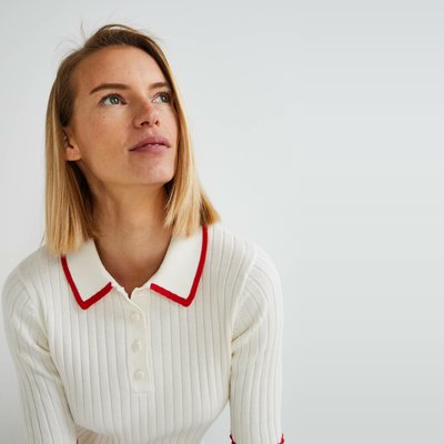 Pull col polo boutonné en coton certifié GOTS, Oeko-Tex MONOPRIX