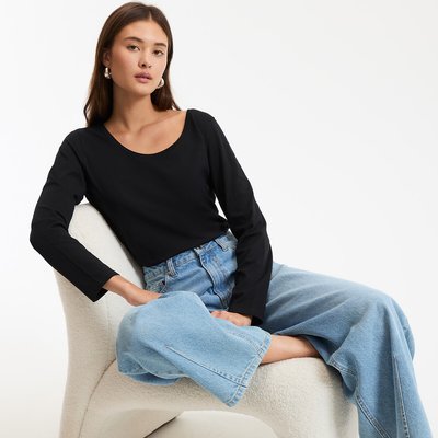 Organic Cotton T-Shirt with Crew Neck and Long Sleeves LA REDOUTE COLLECTIONS