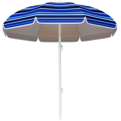 Parasol de plage inclinable rond dia. 1,8 m UPF50+ sac de transport inclus bleu blanc rayé OUTSUNNY