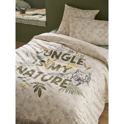 Parure housse de couette + taie oreiller GREEN JUNGLE, avec coton recyclé VERTBAUDET