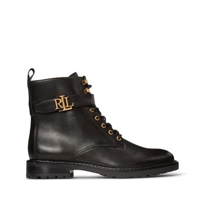 Leather Ankle Boots with Laces and Small Stacked Heel LAUREN RALPH LAUREN