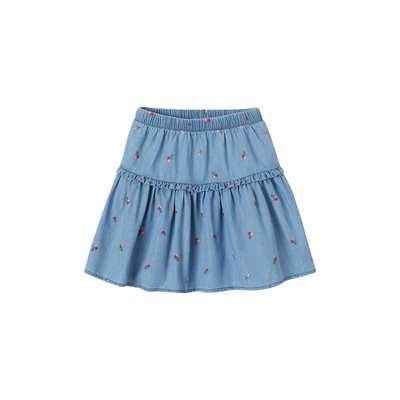 Jupe brodée cerises en denim léger VERTBAUDET