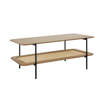 Table basse rectangulaire effet bois et cannage double plateau MANADO SWEEEK